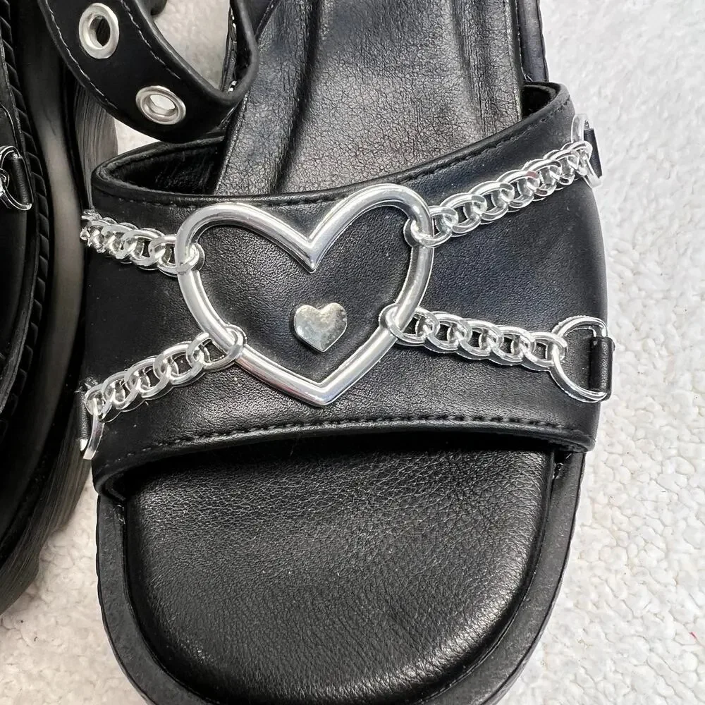 Womens Gothic Sandal Wedges Heart Chain Alternative Shoes Size 10